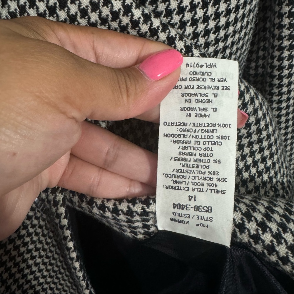 Sag Harbor Wool Blend Houndstooth Print Blazer Velvet Collar Black/White Size 14 - Picture 4 of 10